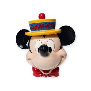 Vintage Disney Mickey Mouse Ceramic Cookie Jar With Hat Lid & Bright Colors
